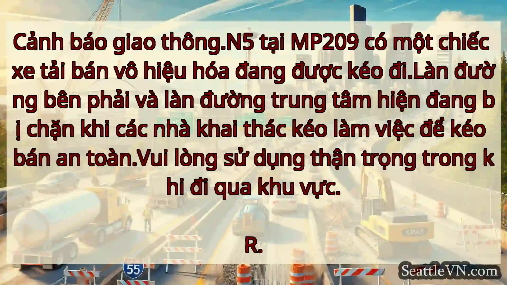 Tin tức Vận tải Seattle Cảnh báo giao thông.N5 tại MP209