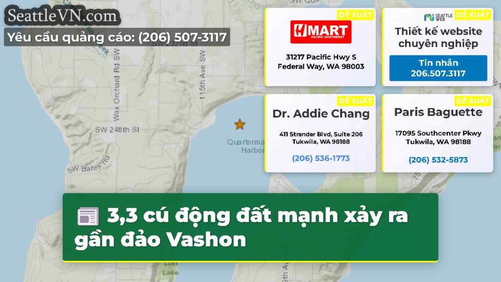 3,3 cú động đất mạnh xảy ra gần đảo Vashon