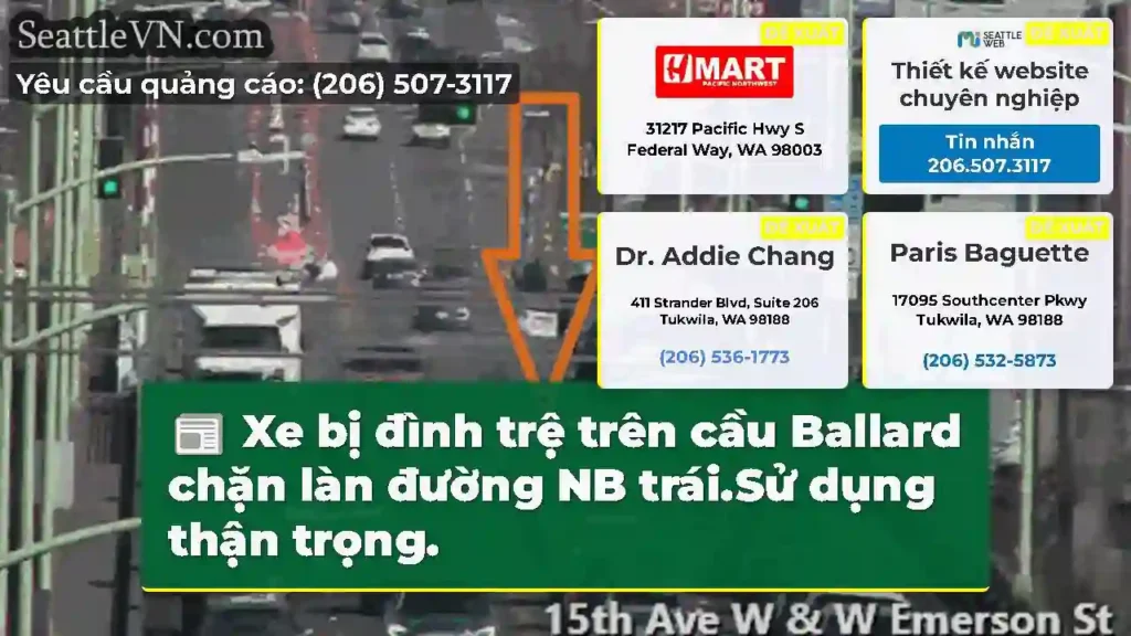 Xe bị đình trệ trên cầu Ballard chặn làn đường NB