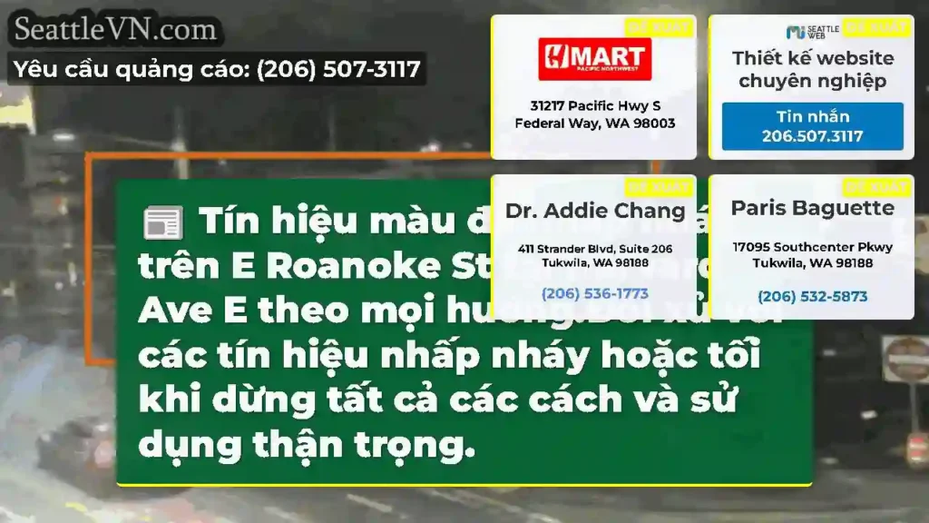 Tín hiệu màu đỏ nhấp nháy trên E Roanoke St tại