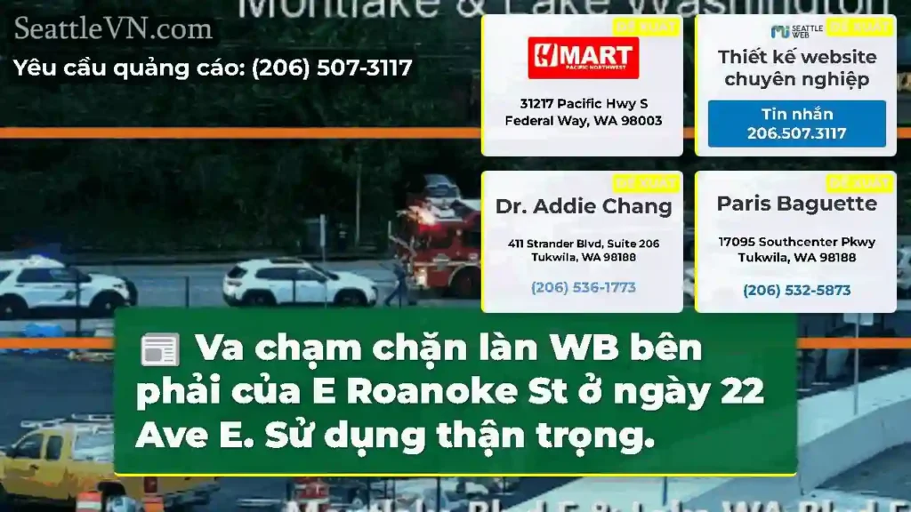 Va chạm chặn làn WB bên phải của E Roanoke St ở