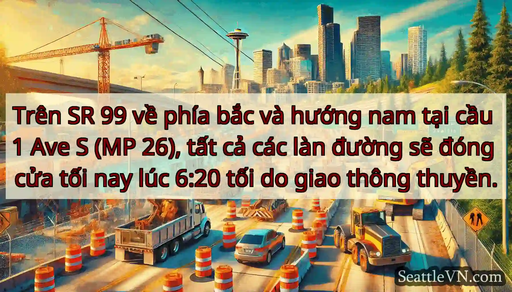 Trên SR 99 về phía bắc và hướng nam tại cầu 1 Ave