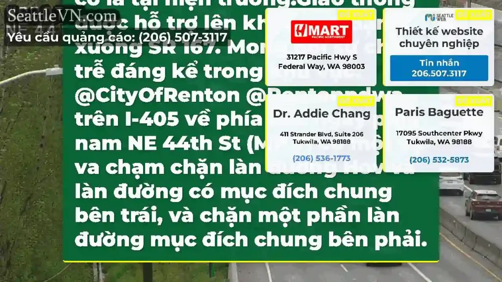 2 làn bên trái trên NB I-405 phía nam NE 44th St