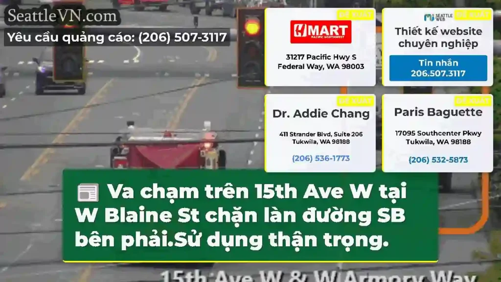 Va chạm trên 15th Ave W tại W Blaine St chặn làn