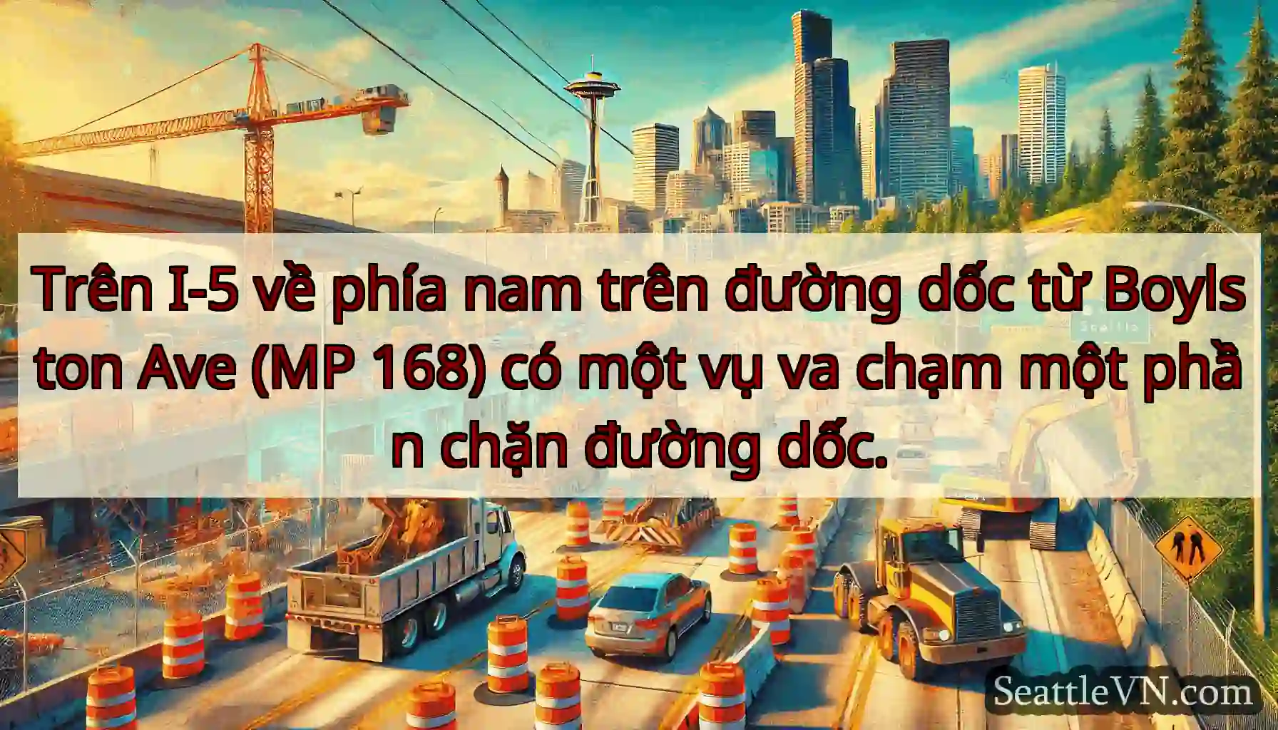Trên I-5 về phía nam trên đường dốc từ Boylston