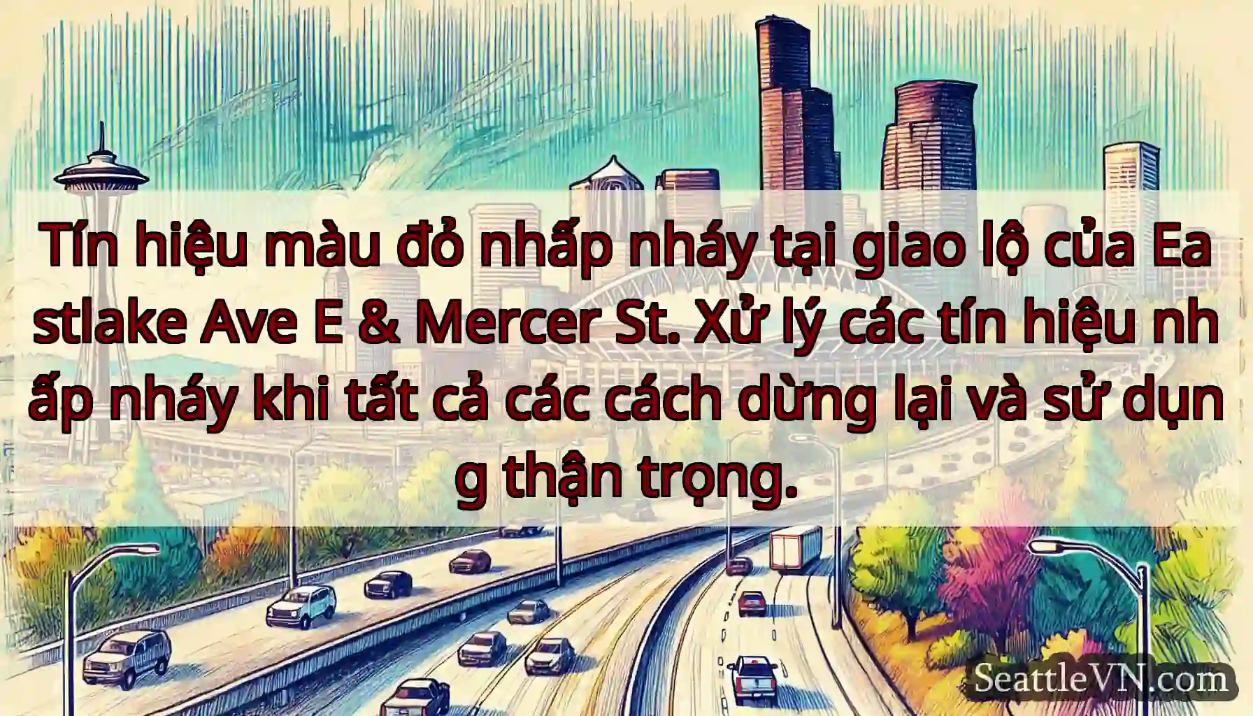Tín hiệu màu đỏ nhấp nháy tại giao lộ của