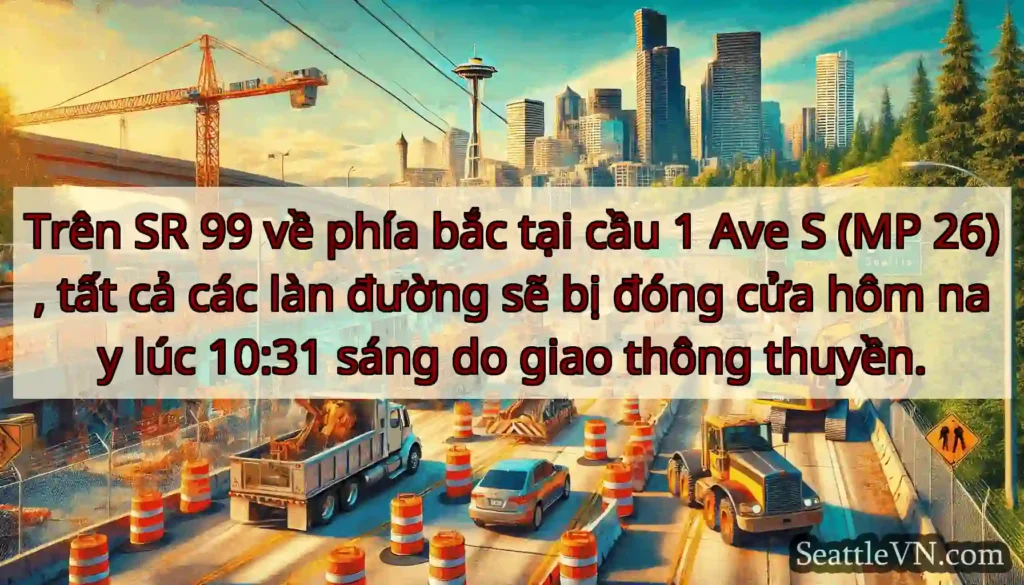 Trên SR 99 về phía bắc tại cầu 1 Ave S (MP 26),