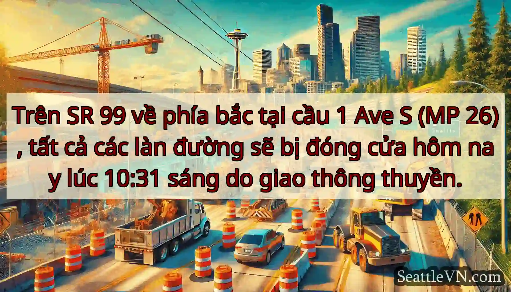 Trên SR 99 về phía bắc tại cầu 1 Ave S (MP 26),