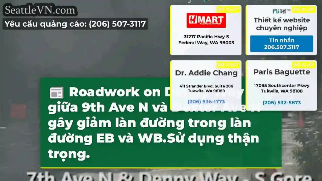 Roadwork on Denny Way giữa 9th Ave N và Dexter