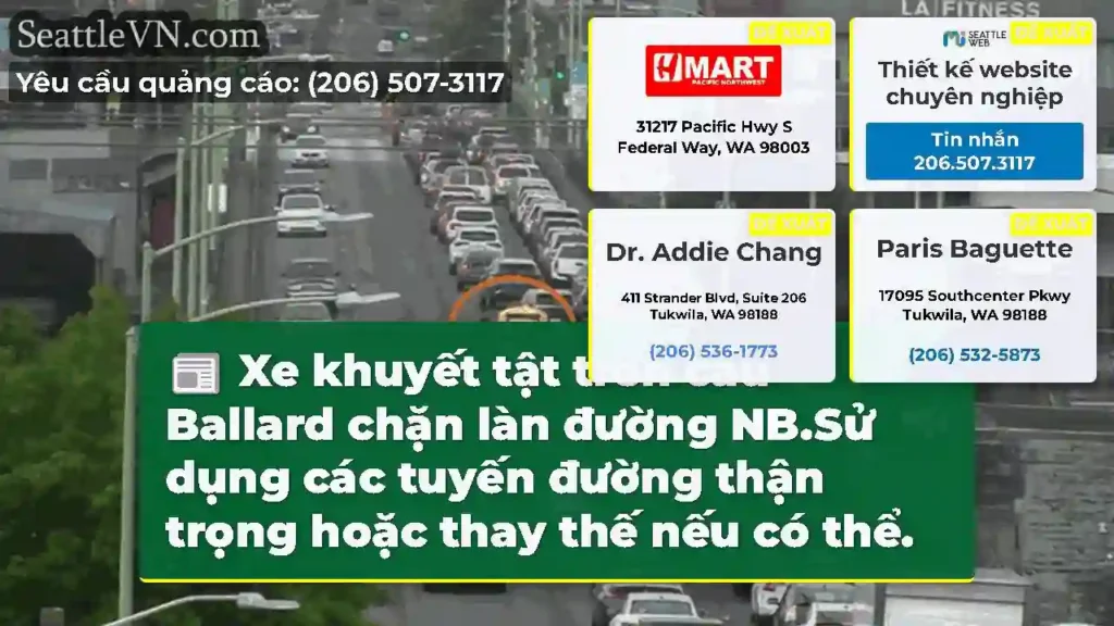 Xe khuyết tật trên cầu Ballard chặn làn đường