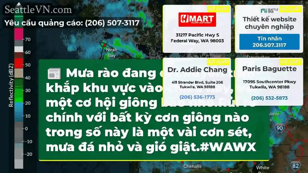Mưa rào đang di chuyển trên khắp khu vực vào