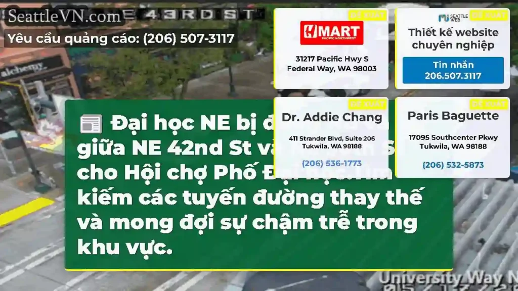 Đại học NE bị đóng NB và SB giữa NE 42nd St và NE