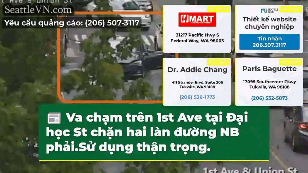 Va chạm trên 1st Ave tại Đại học St chặn hai làn