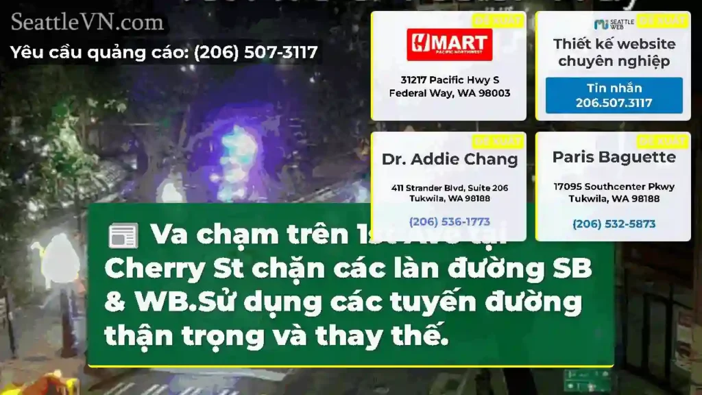 Va chạm trên 1st Ave tại Cherry St chặn các làn