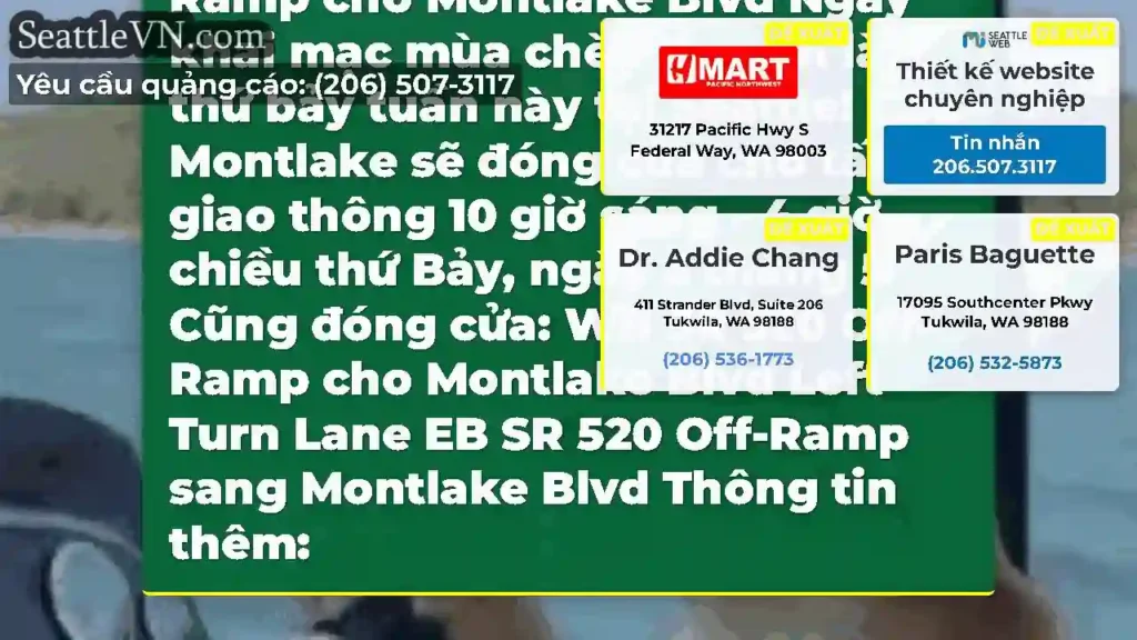 Nhắc nhở cho việc đóng cửa cầu Montlake vào thứ