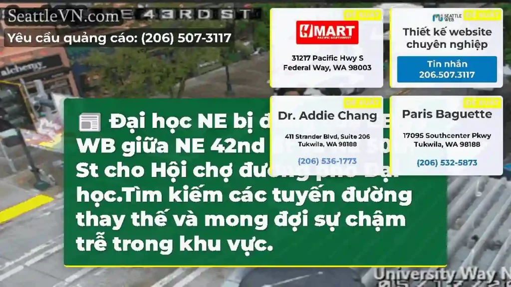 Đại học NE bị đóng cửa EB và WB giữa NE 42nd St