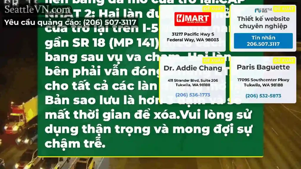 Xóa: Tất cả các làn đường trên I-5 về phía nam