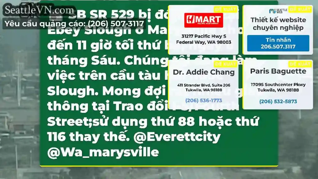 SB SR 529 bị đóng cửa tại Ebey Slough ở