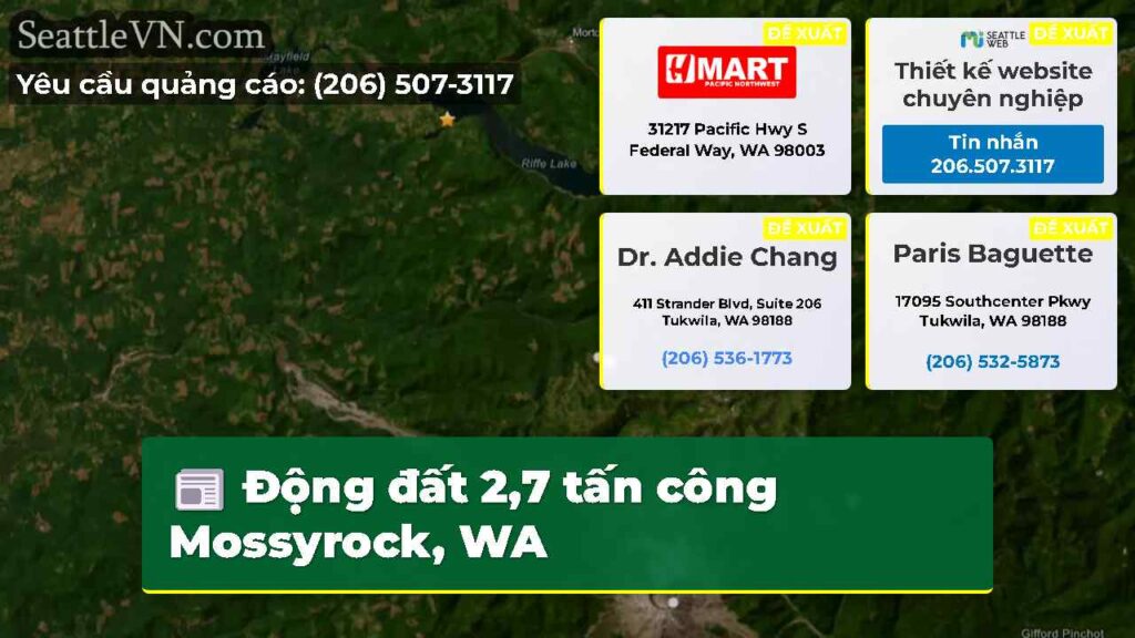 Động đất 2,7 tấn công Mossyrock, WA
