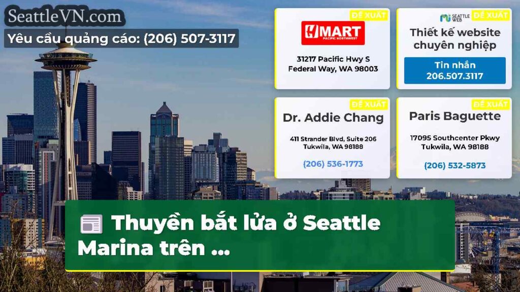 Thuyền bắt lửa ở Seattle Marina trên ...