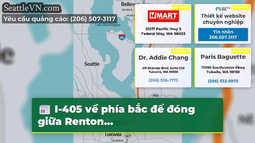I-405 về phía bắc để đóng giữa Renton...