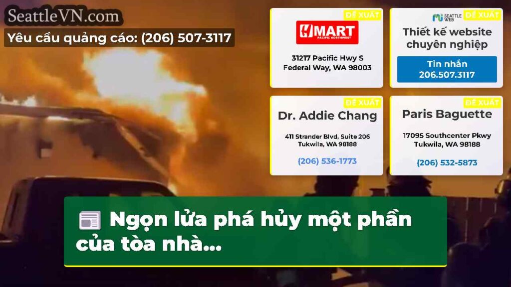 Ngọn lửa phá hủy một phần của tòa nhà...