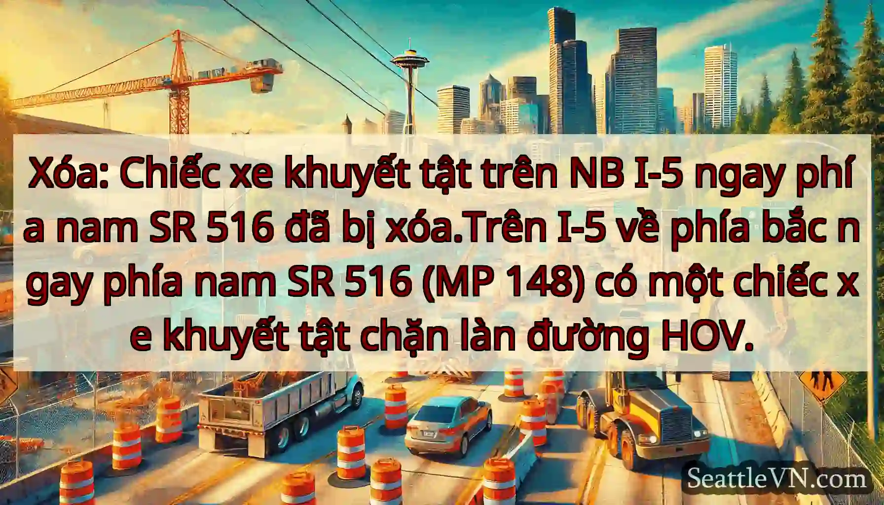 Xóa: Chiếc xe khuyết tật trên NB I-5 ngay phía