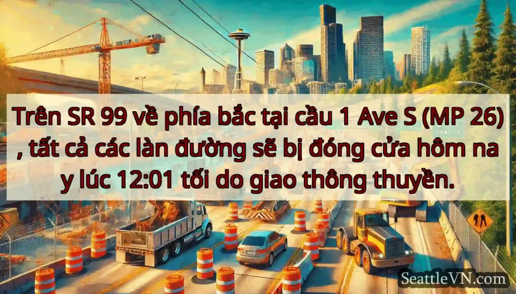 Trên SR 99 về phía bắc tại cầu 1 Ave S (MP 26),