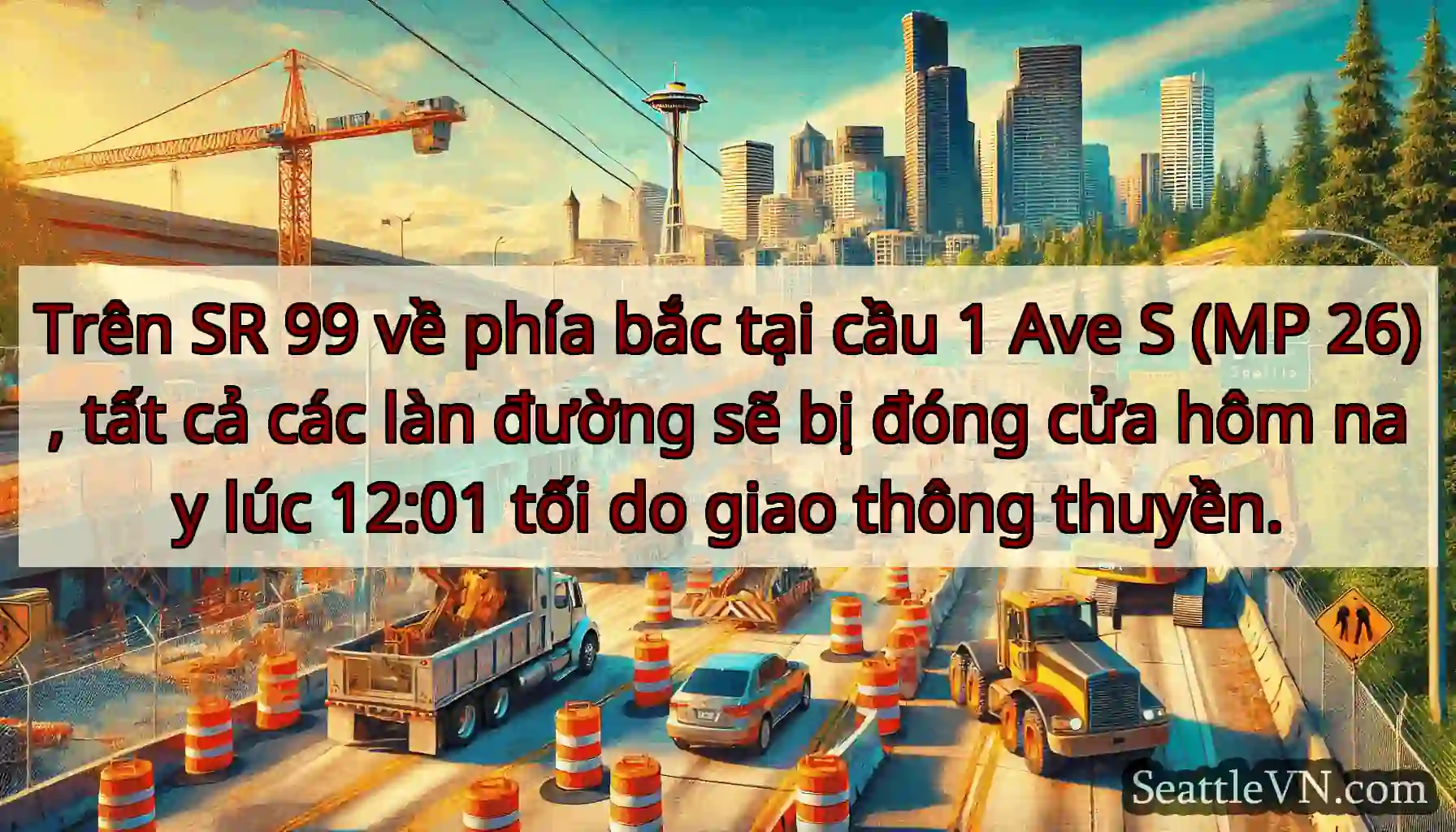 Trên SR 99 về phía bắc tại cầu 1 Ave S (MP 26),