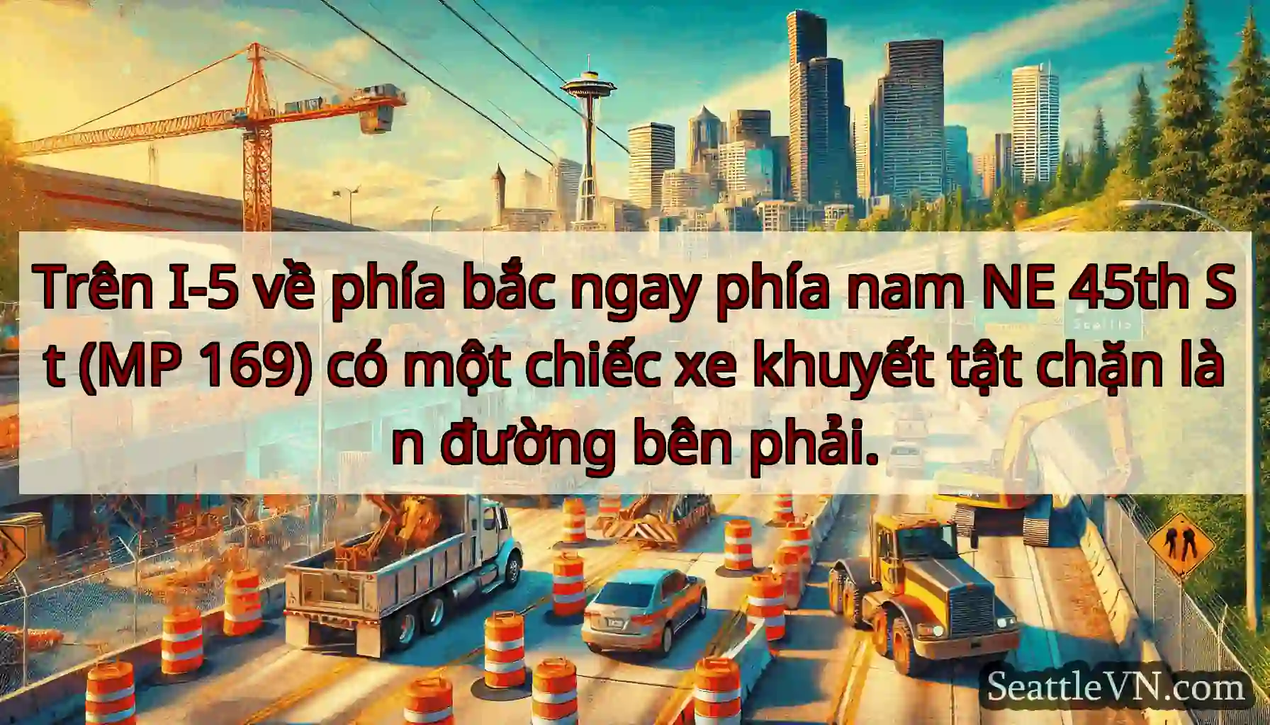 Trên I-5 về phía bắc ngay phía nam NE 45th St (MP