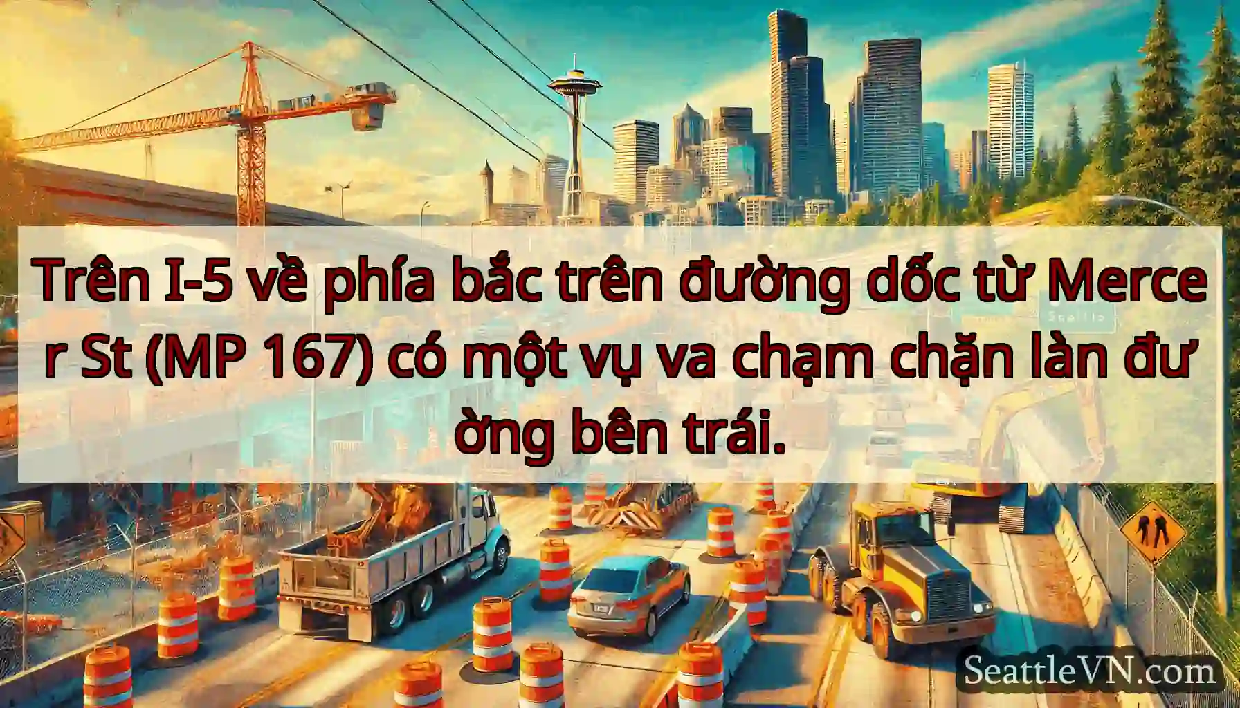 Trên I-5 về phía bắc trên đường dốc từ Mercer St