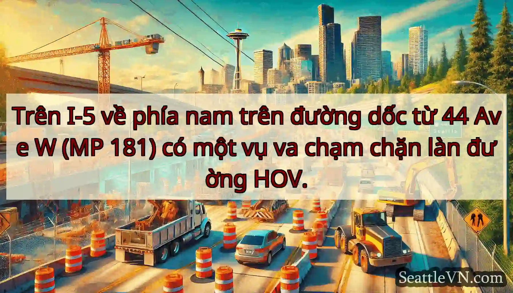 Trên I-5 về phía nam trên đường dốc từ 44 Ave W