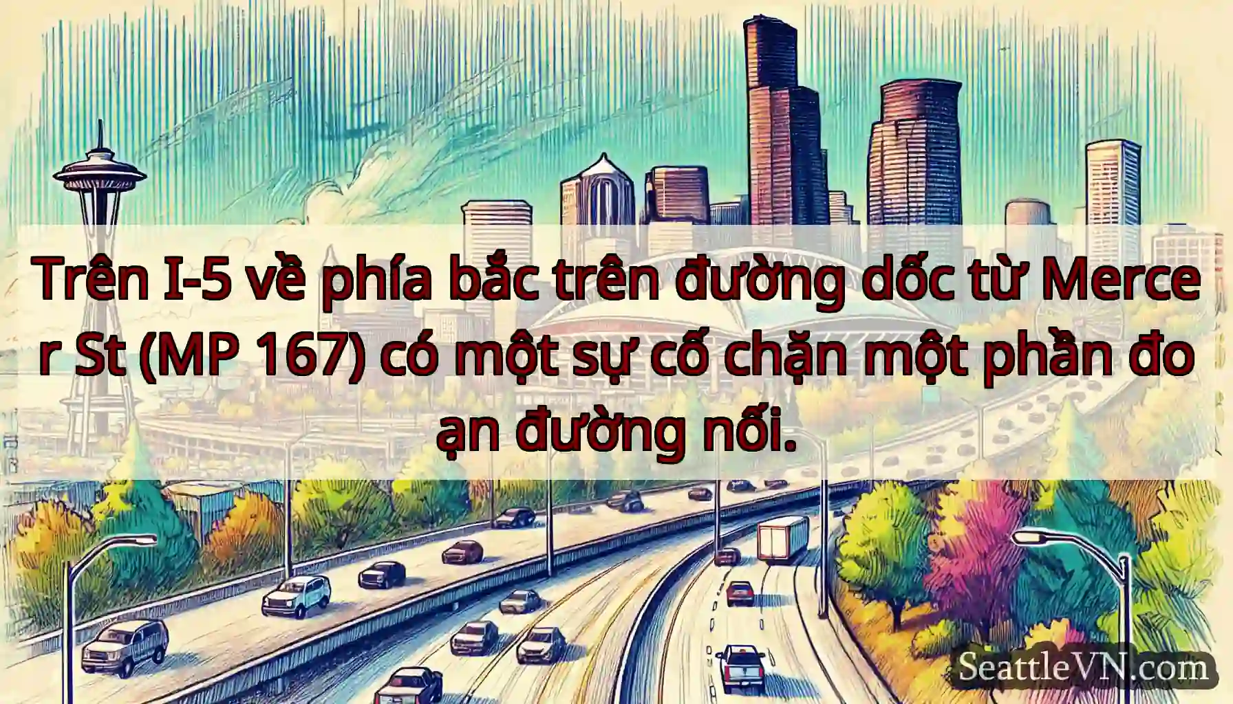Trên I-5 về phía bắc trên đường dốc từ Mercer St