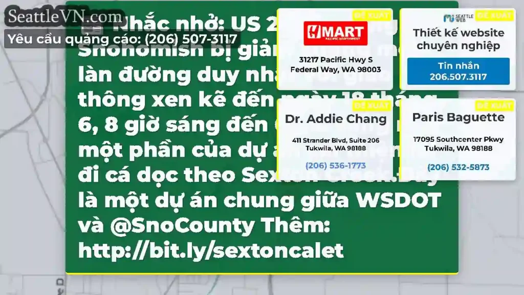 Nhắc nhở: US 2 phía đông Snohomish bị giảm xuống
