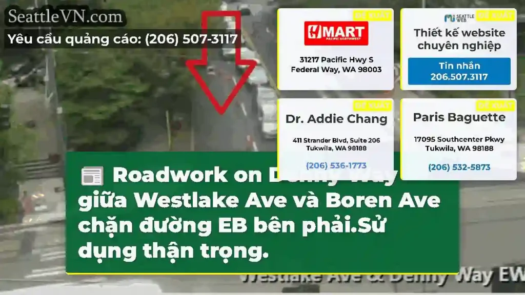 Roadwork on Denny Way giữa Westlake Ave và Boren