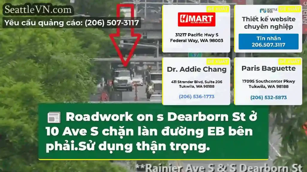 Roadwork on s Dearborn St ở 10 Ave S chặn làn