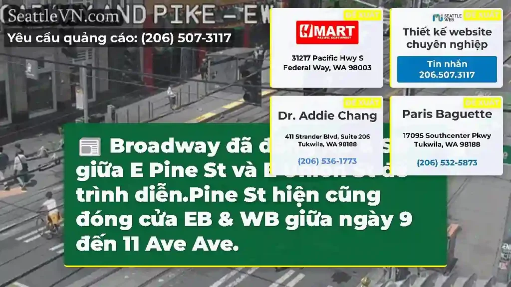 Broadway đã đóng NB & SB giữa E Pine St và E