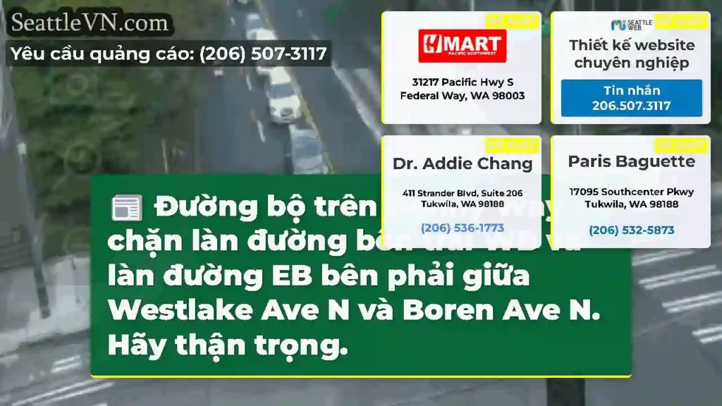 Đường bộ trên Denny Way chặn làn đường bên trái