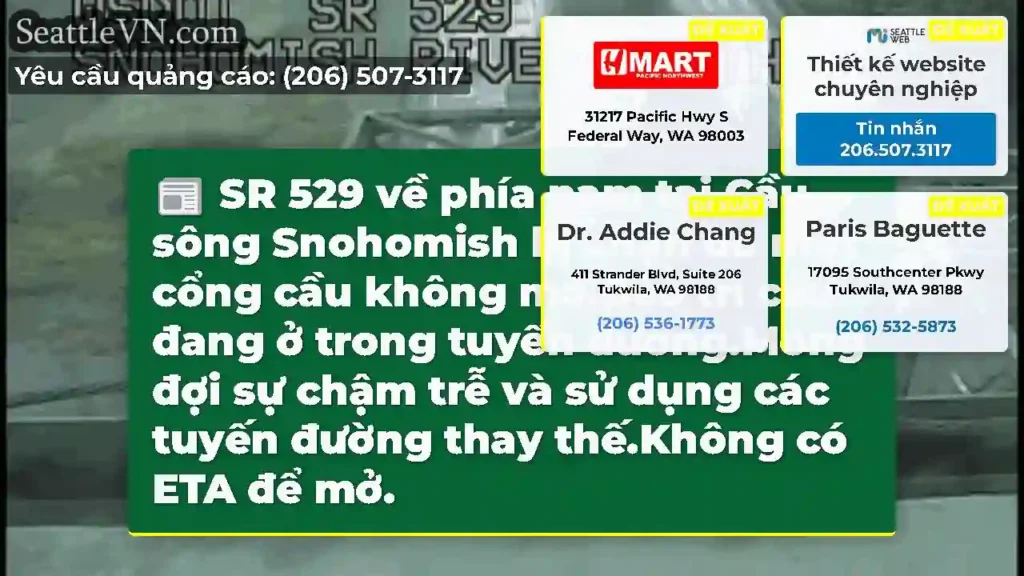 SR 529 về phía nam tại Cầu sông Snohomish bị chặn