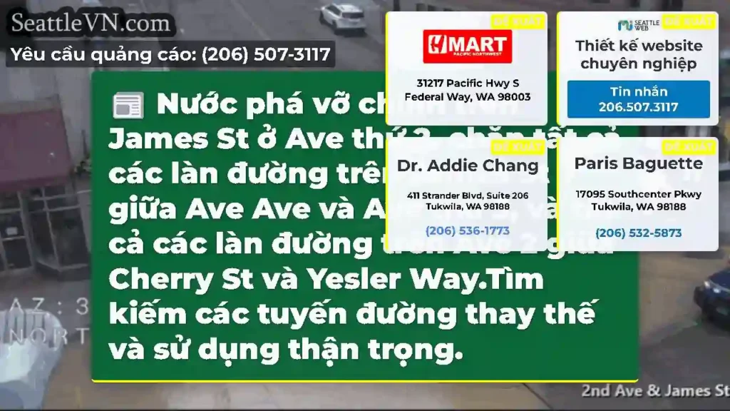 Nước phá vỡ chính trên James St ở Ave thứ 2, chặn