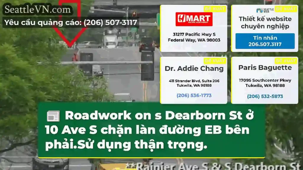 Roadwork on s Dearborn St ở 10 Ave S chặn làn