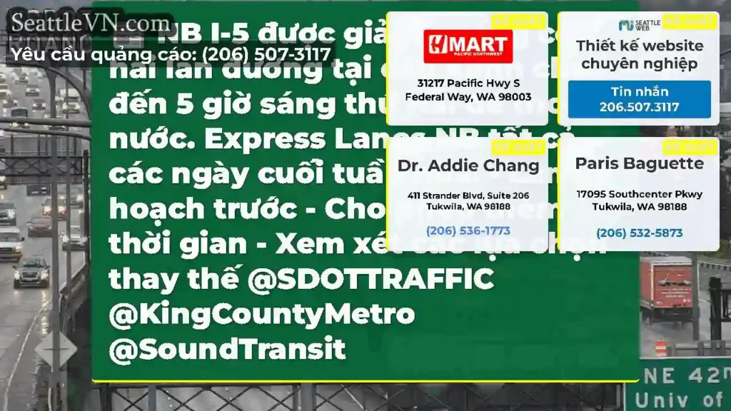NB I-5 được giảm xuống còn hai làn đường tại cầu