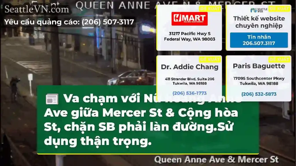 Va chạm với Nữ hoàng Anne Ave giữa Mercer St &