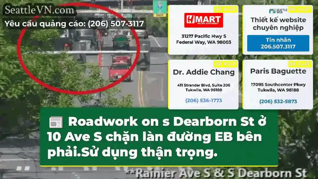 Roadwork on s Dearborn St ở 10 Ave S chặn làn