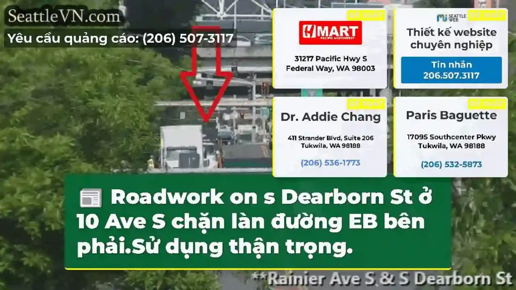 Roadwork on s Dearborn St ở 10 Ave S chặn làn