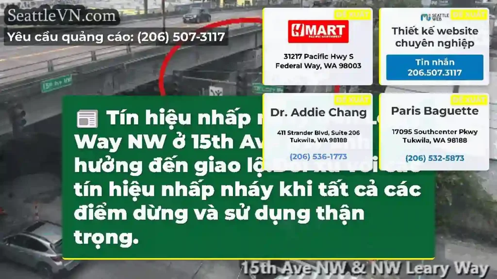 Tín hiệu nhấp nháy trên Leary Way NW ở 15th Ave