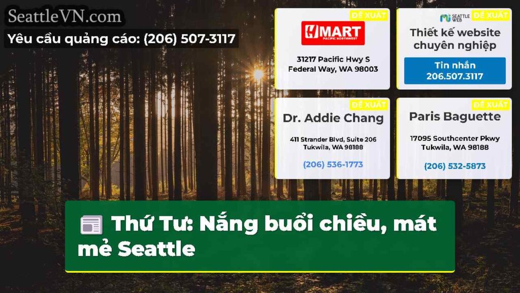 Thứ Tư: Nắng buổi chiều, mát mẻ Seattle