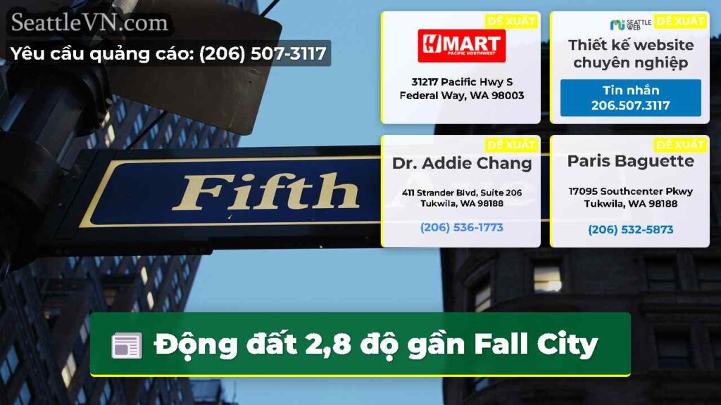Động đất 2,8 độ gần Fall City