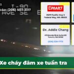 Xe cháy đâm xe tuần tra