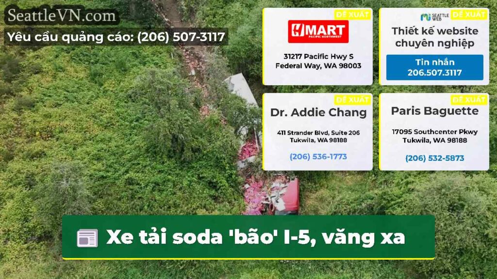 Xe tải soda 'bão' I-5, văng xa
